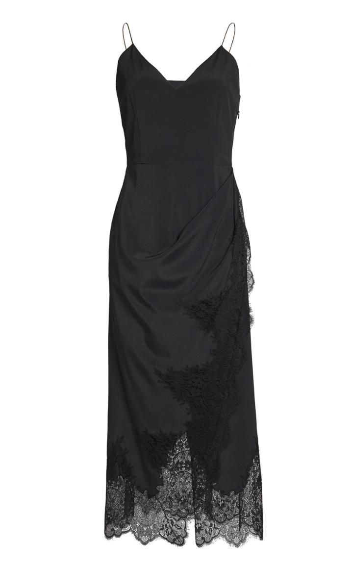 Lake Studio Asymmetric Lace-trimmed Silk-blend Midi Dress