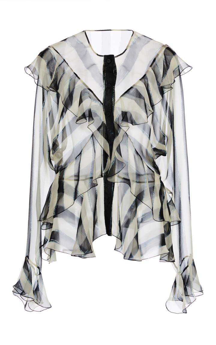 Alberta Ferretti Ruffle Silk Chiffon Blouse