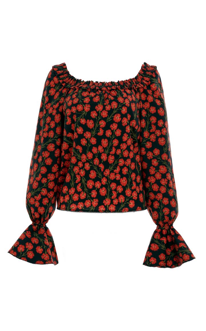 Moda Operandi Agua By Agua Bendita Pia Ruffled Bermelo-print Cotton Poplin Top