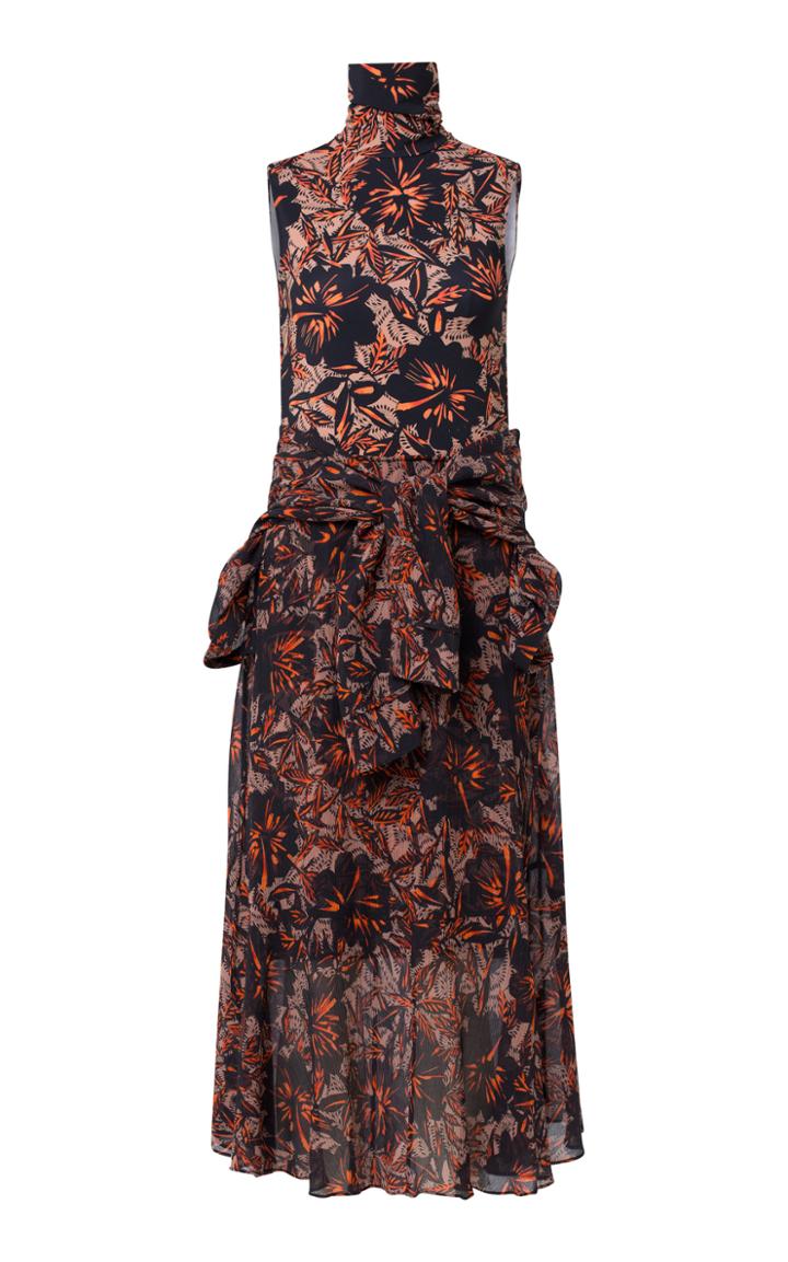 Dorothee Schumacher Exotic Flowering Tie-front Cotton-blend Turtleneck Dress
