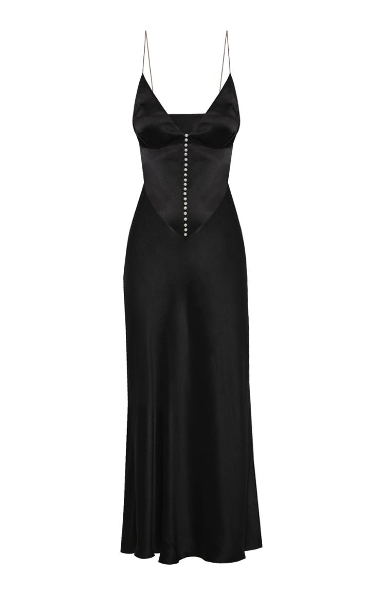 Anna October Claire Button-detailed Satin Maxi Dress