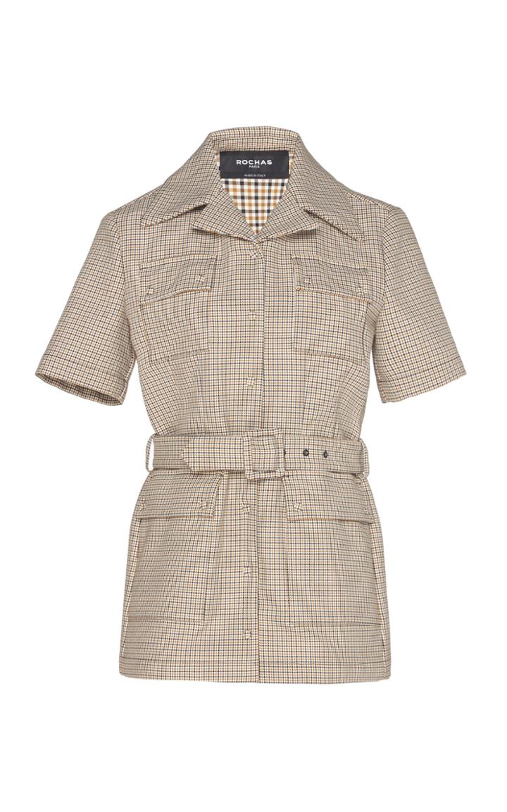 Moda Operandi Rochas Belted Checkered Jacket Size: 38