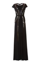 Elie Saab Cap Sleeve Lace Inset Sable Dress