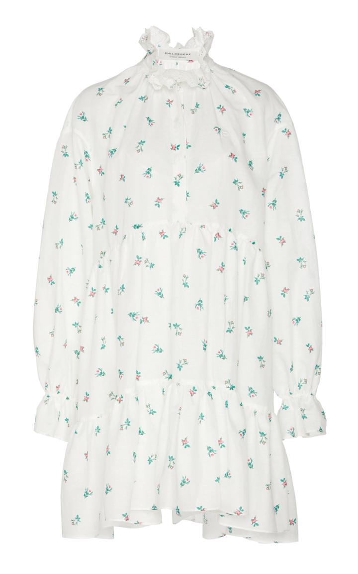 Philosophy Di Lorenzo Serafini Floral-patterned Voile-broderie Anglaise Cotton Dress