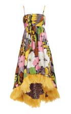 Moda Operandi La Doublej La Scala Floral Feather-trimmed Midi Dress Size: Xs