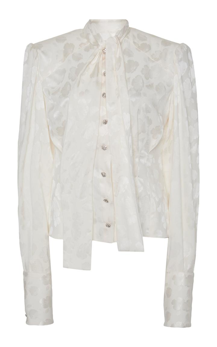 Dolce & Gabbana Floral Jacquard Tie Neck Button-up Blouse