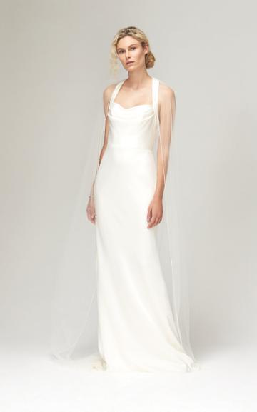 Savannah Miller Astrid Cowl Neck Halter Gown With Train