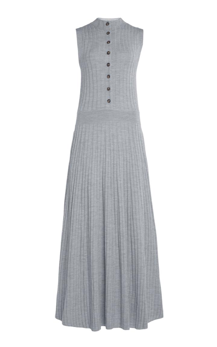Loulou Studio Arborea Button-embellished Ribbed Merino Wool Maxi Dress