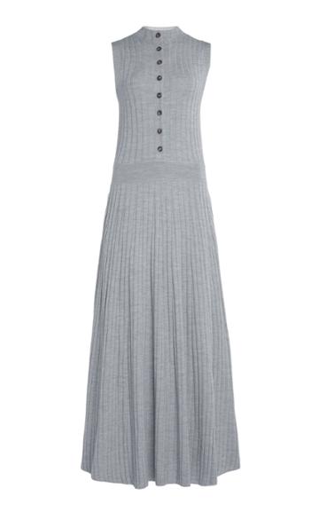 Loulou Studio Arborea Button-embellished Ribbed Merino Wool Maxi Dress