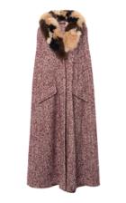 Miu Miu Long Hooded Fur Trim Cape Coat