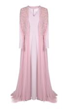 Shatha Essa Rose Long Sleeve Gown With Embellished Cape