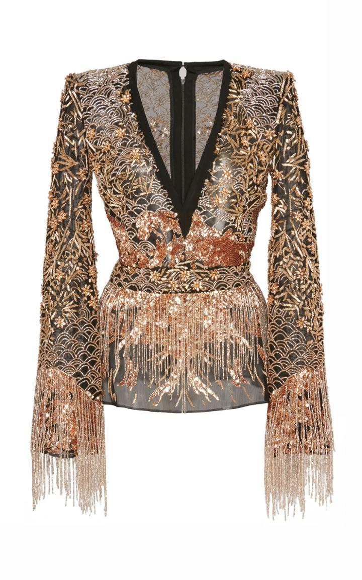 Zuhair Murad Embroidered Tulle Top With Fringe