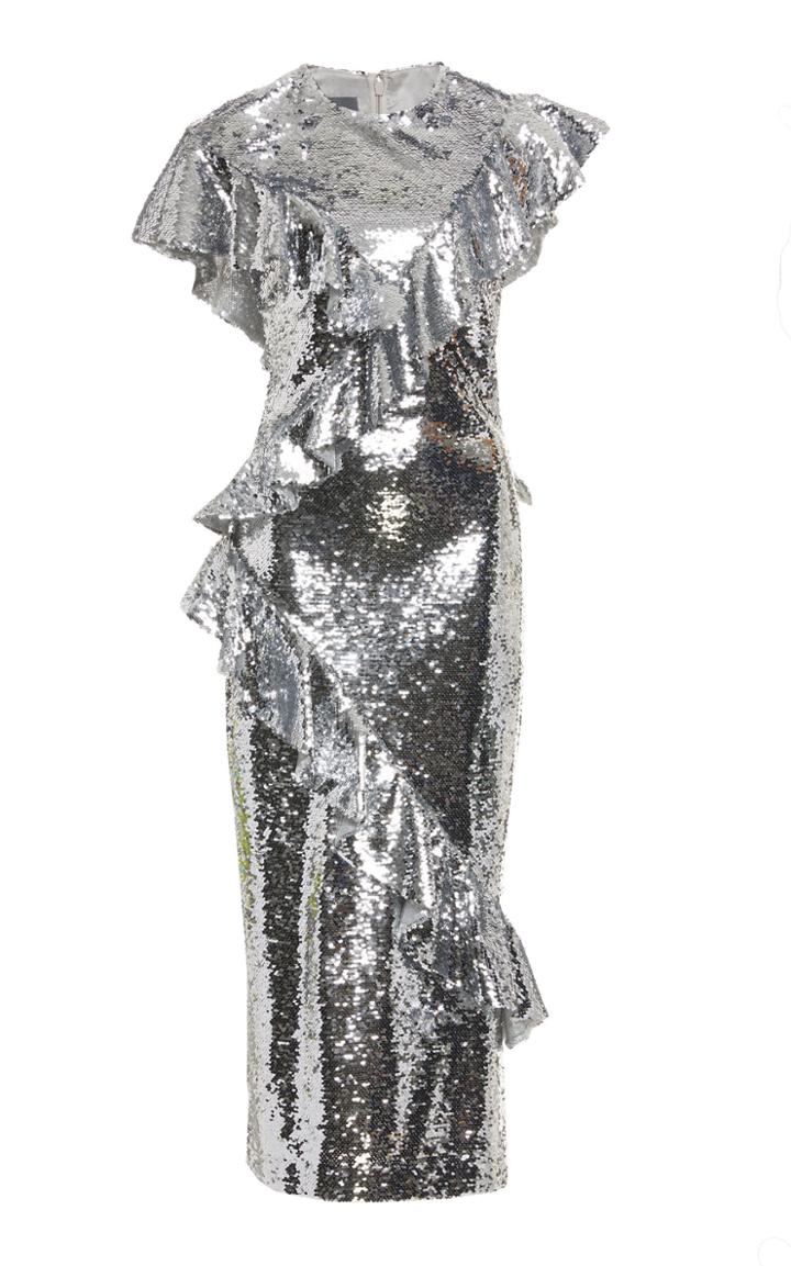 Monique Lhuillier Sequin Cocktail Dress With Ruffles