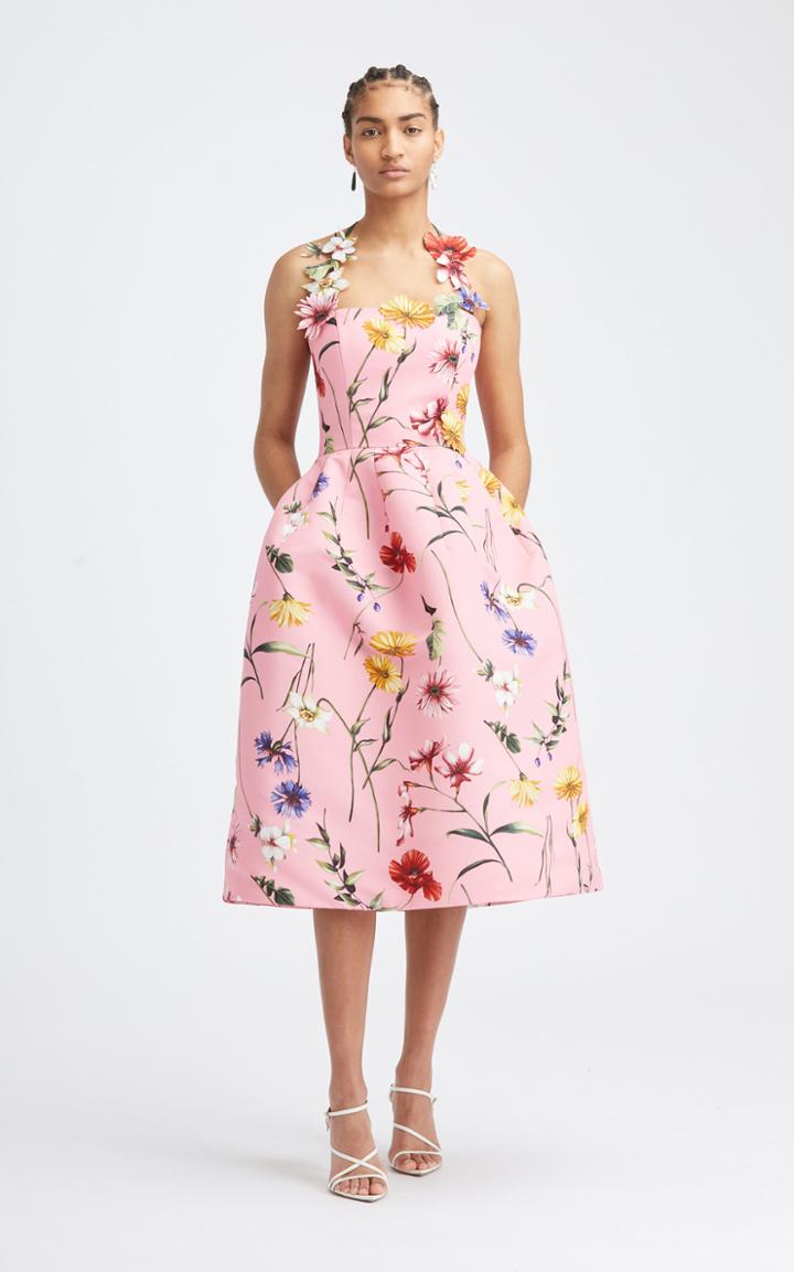 Moda Operandi Oscar De La Renta Floral Halter Midi Full Skirt Dress
