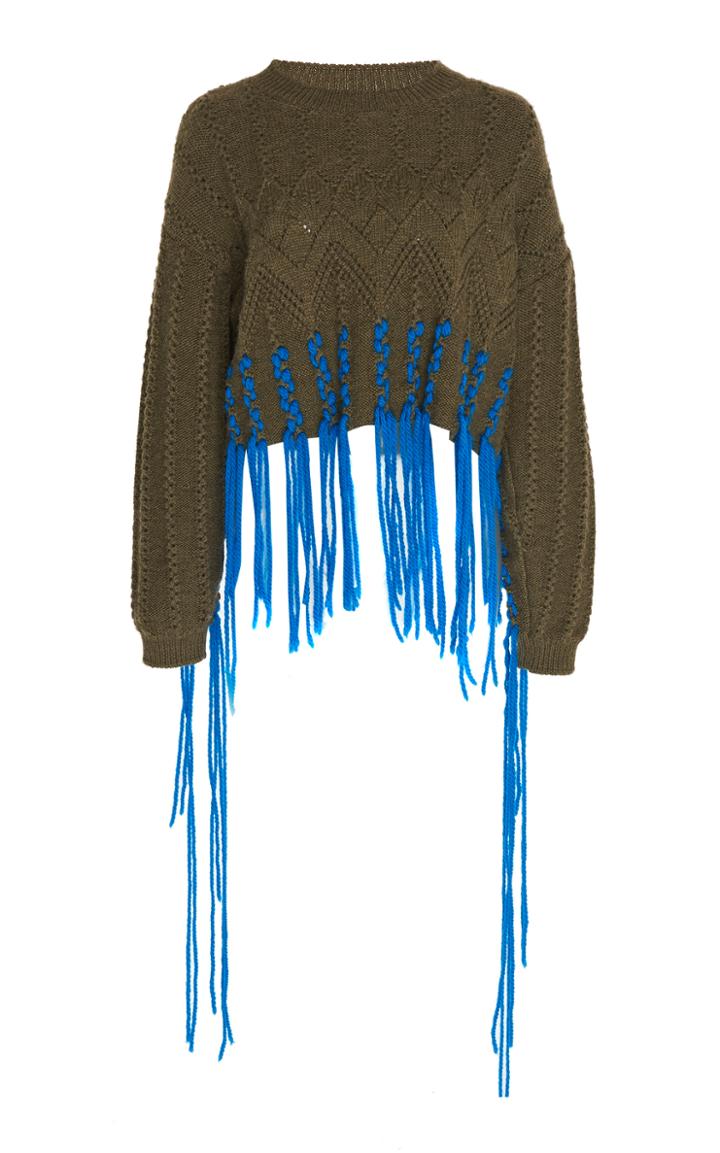Loewe Cropped Woven Fringe Sweater