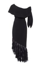 Christian Siriano Black Flounce Off The Shoulder Crepe Dress