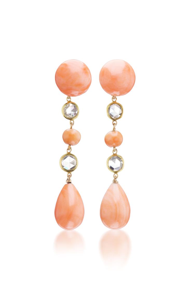 Moda Operandi Jenna Blake 18k Yellow Gold Coral And Diamond Drop Earrings
