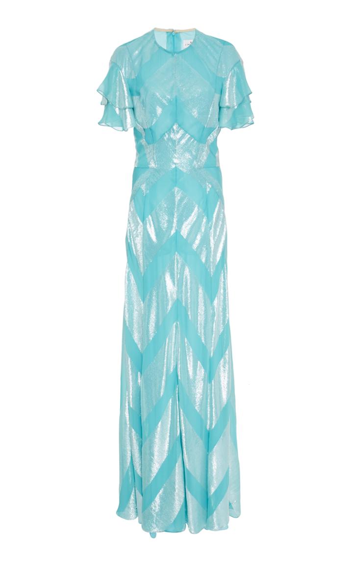 J. Mendel Flutter Sleeve Metallic Velvet Gown With Belt