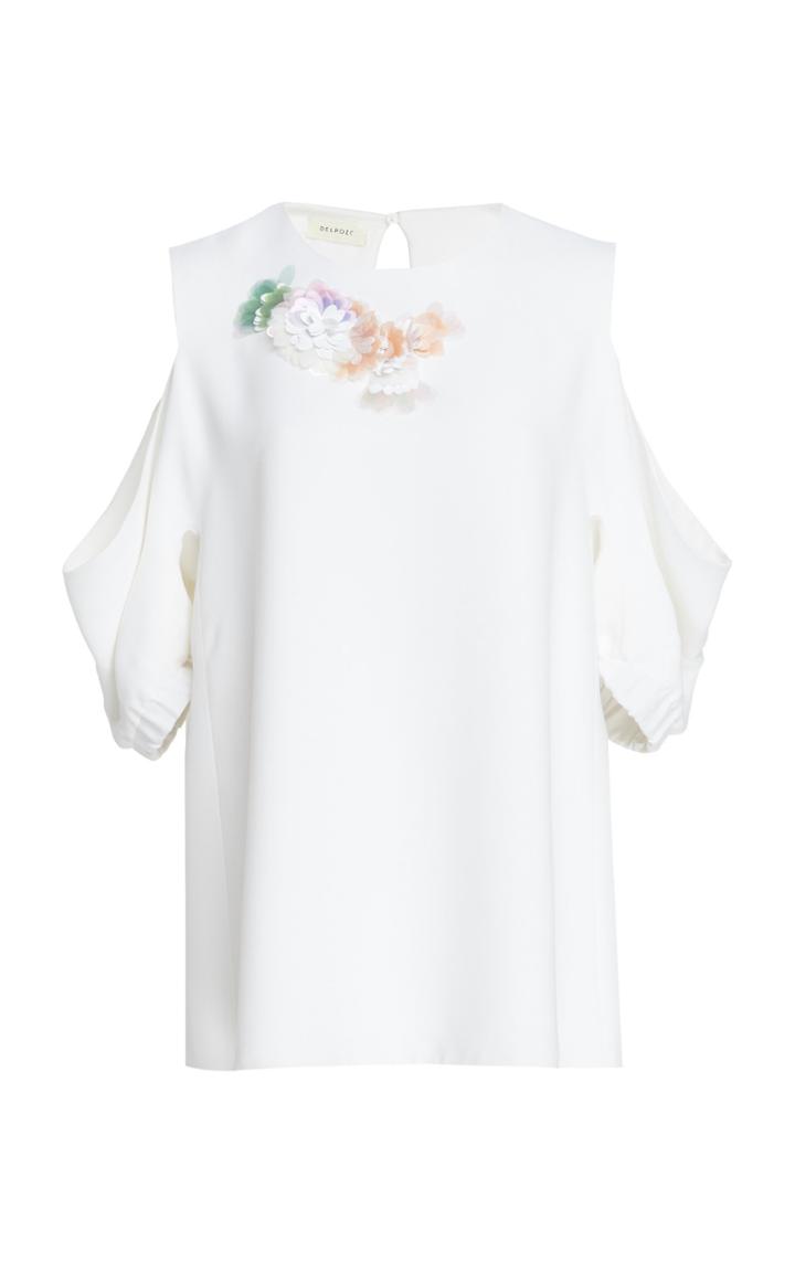 Delpozo Cold-shoulder Embellished Crepe Top