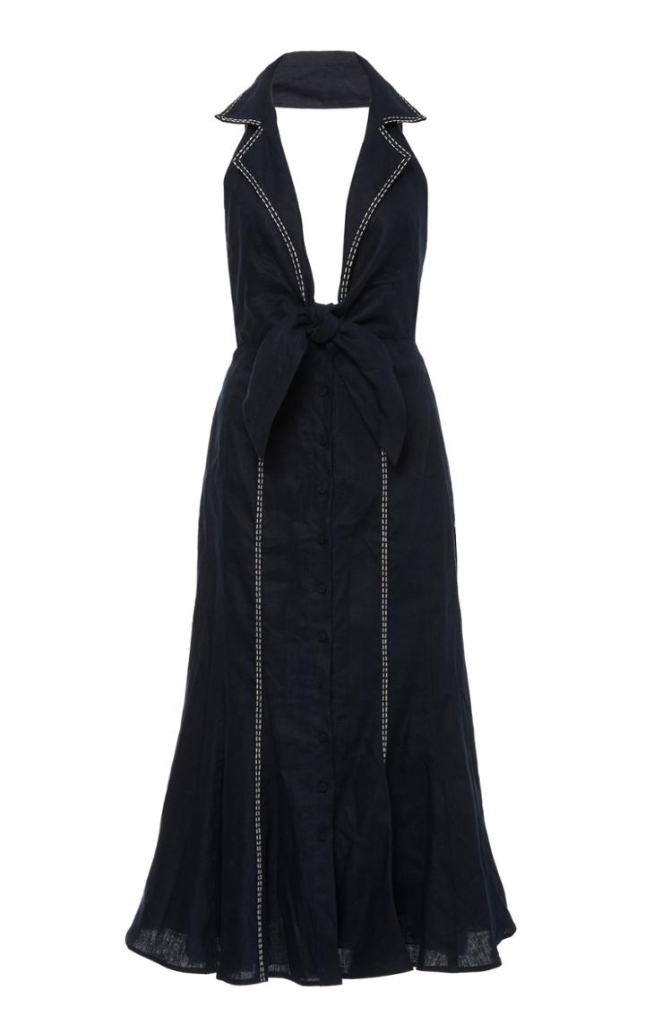 Moda Operandi Andres Otalora Catalina Polka-dot Collared Linen Midi Dress Size: 2