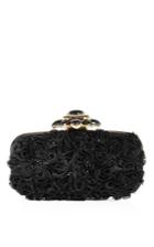 Oscar De La Renta Black Satin Embellished Goa Evening Clutch