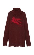 Etro Distressed Intarsia Knit Wool Turtleneck