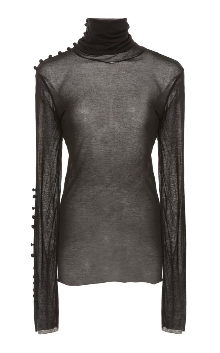 Lein Button Detail Turtleneck Top