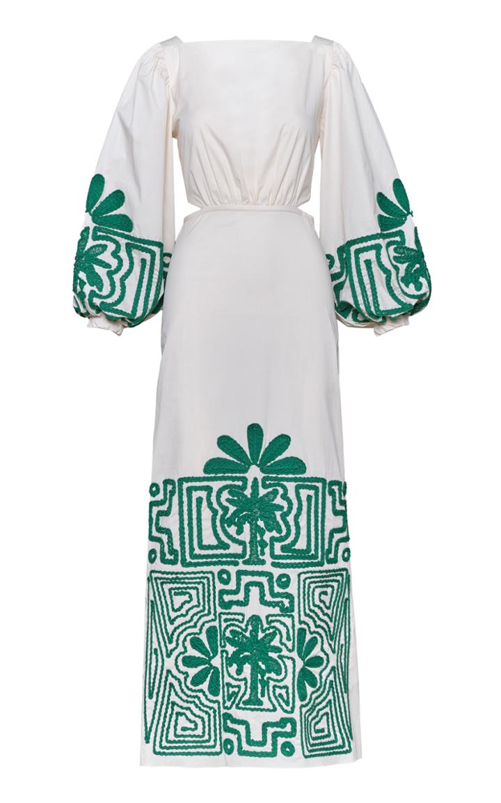 Moda Operandi Johanna Ortiz Hidden Threads Embroidered Cotton Midi Dress