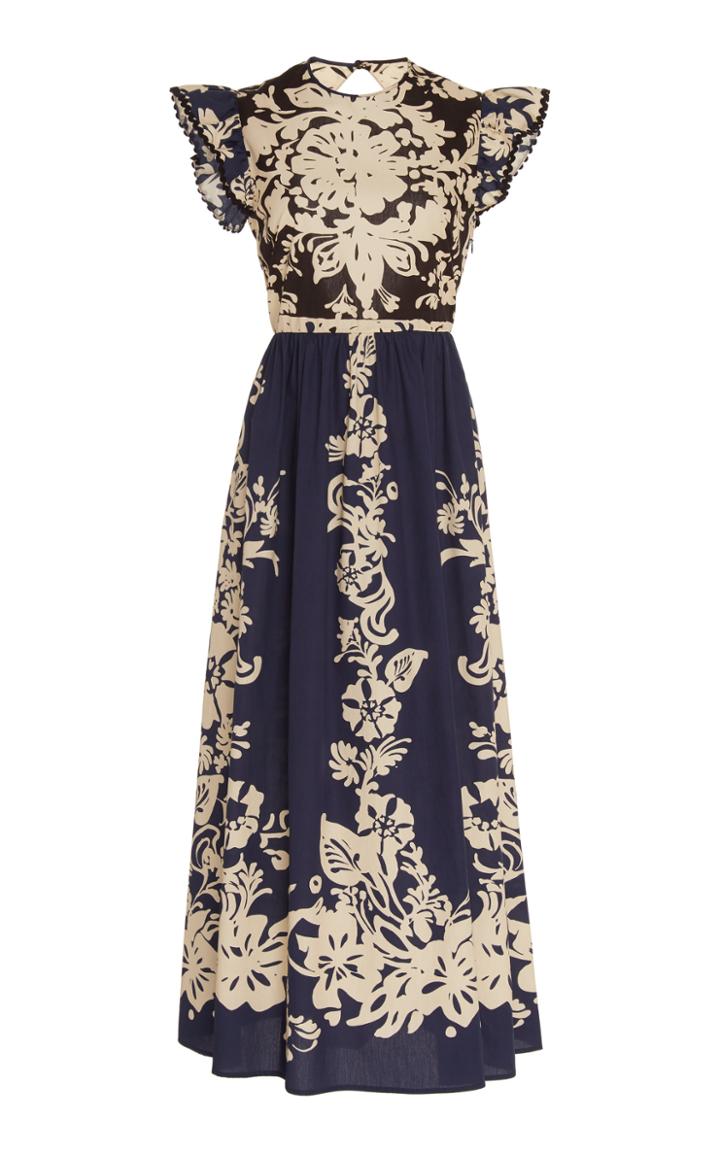 Red Valentino Two-tone Floral-print Crepe Dress
