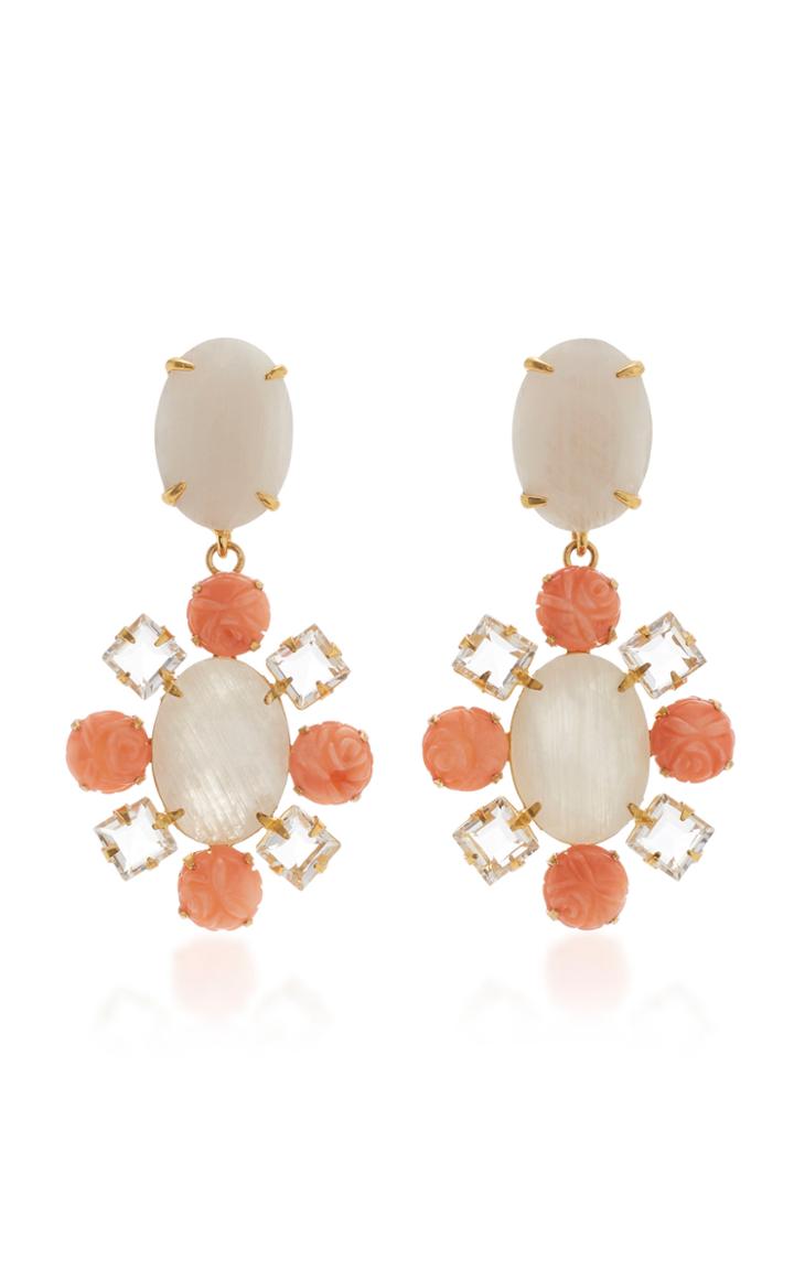 Bounkit Earring Set With Moonstone And Carved Bamboo Coral