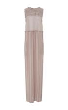 Anna Sammarone Metallic Pleated Maxi Dress With Crochet