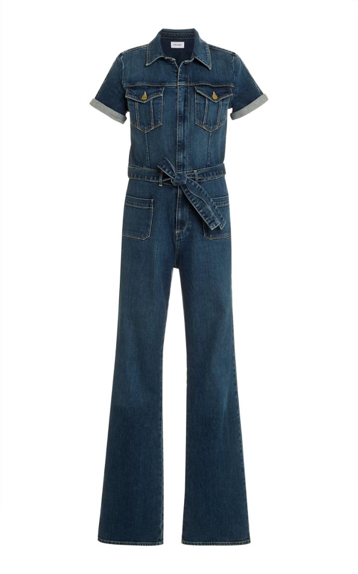 Frame Le Bardot Belted Denim Jumpsuit