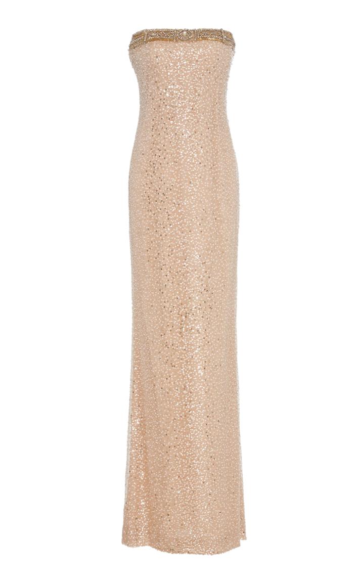 Reem Acra Sequin Embroidered Column Gown