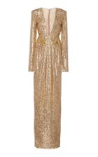 Pamella Roland Sequined Metallic V-neck Gown