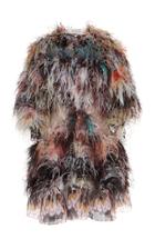 Mary Katrantzou Feather-trimmed Marbled Voile Gown