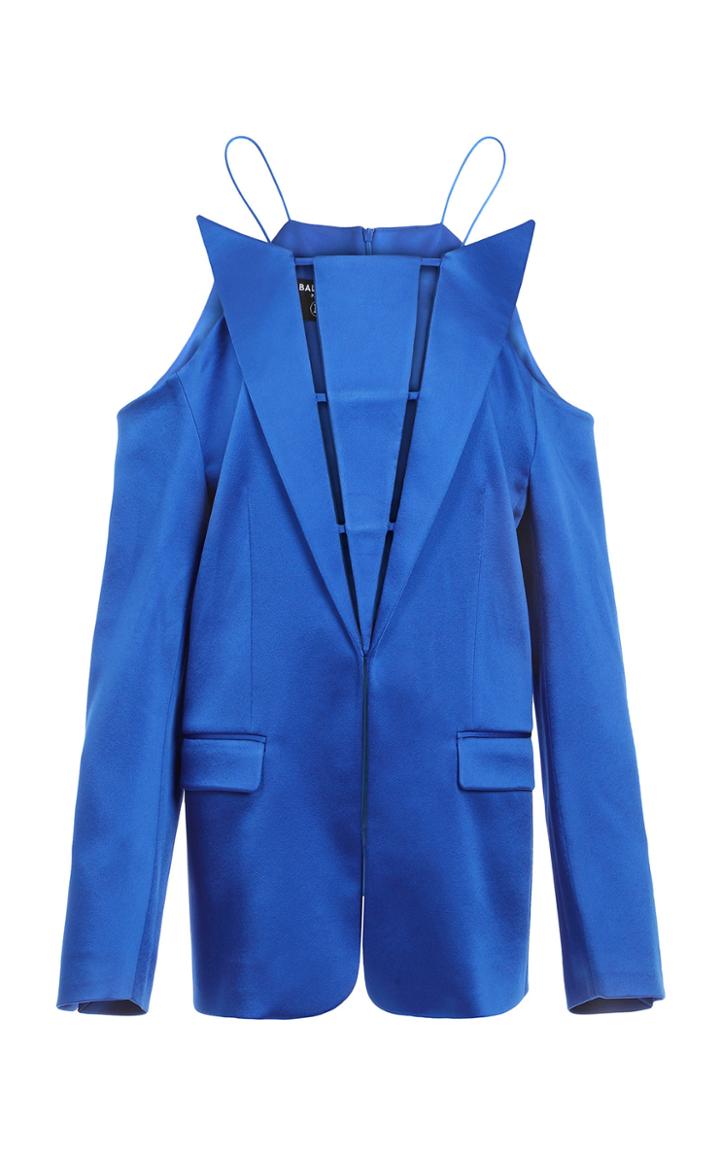 Moda Operandi Balmain Elongated Satin Cold-shoulder Jacket Size: 36