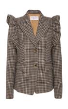 Michael Kors Collection Checked Ruffled Wool Blazer