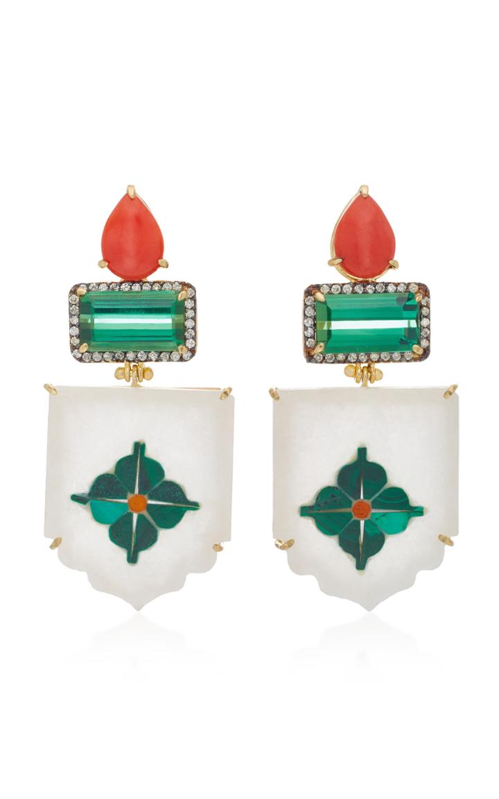 Silvia Furmanovich India Marble Mosaic Green Tourmaline Earrings