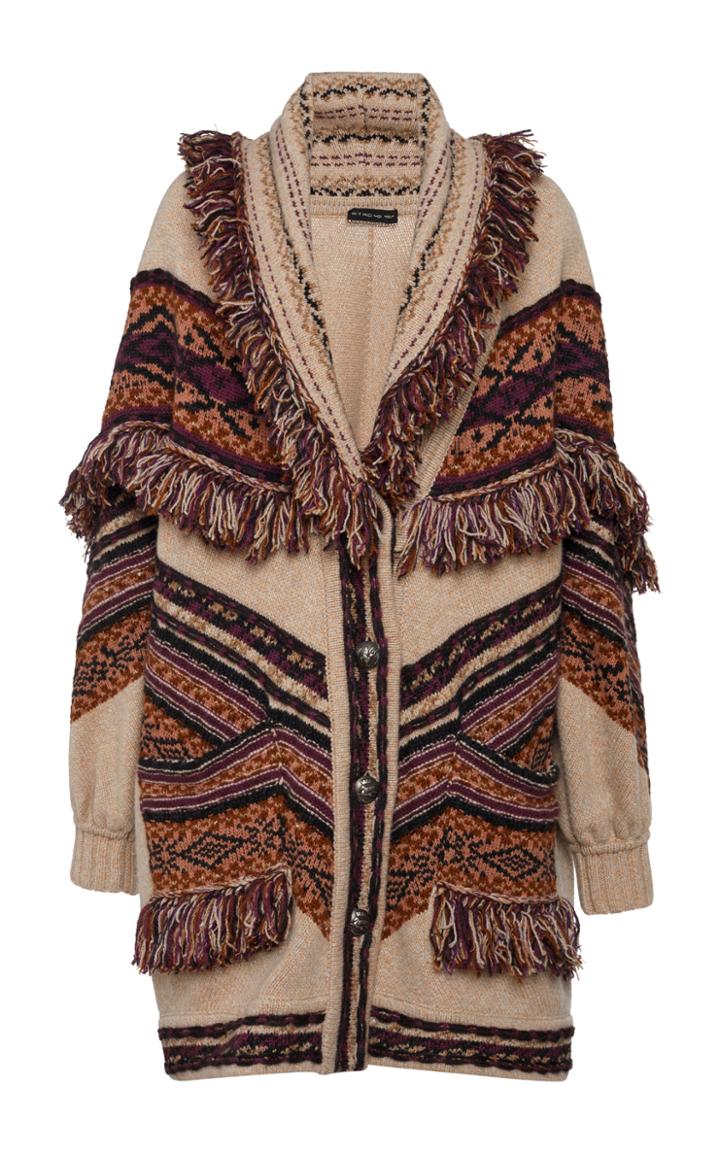 Etro Fringed Intarsia Wool-blend Cardigan