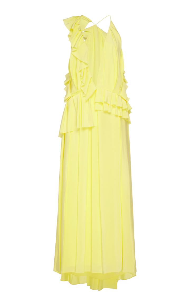 Moda Operandi Victoria Beckham Asymmetric Ruffled Silk Dress Size: 4