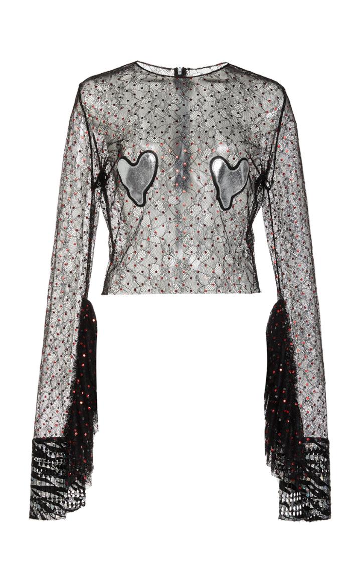 Moda Operandi Anas Jourden Semi-sheer Laced Polka-dot Print Top Size: 38
