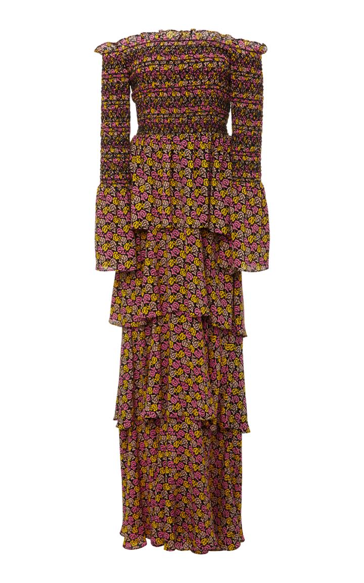 A.l.c. Amalia Off-the-shoulder Smocked Silk Maxi Dress