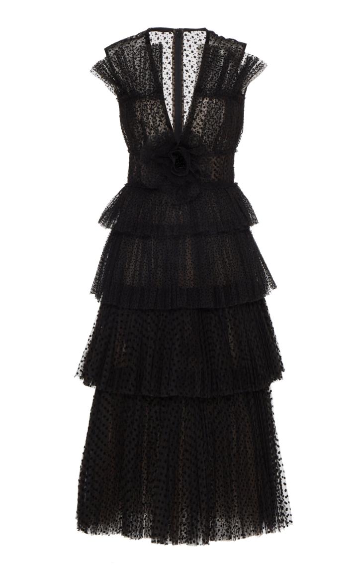 J. Mendel Floral-appliqued Embroidered Tulle Midi Dress