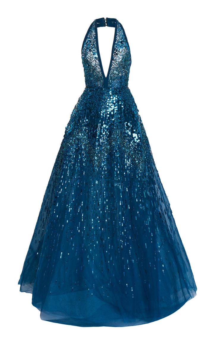 Elie Saab Sequin Embroidered Halter Neck Gown