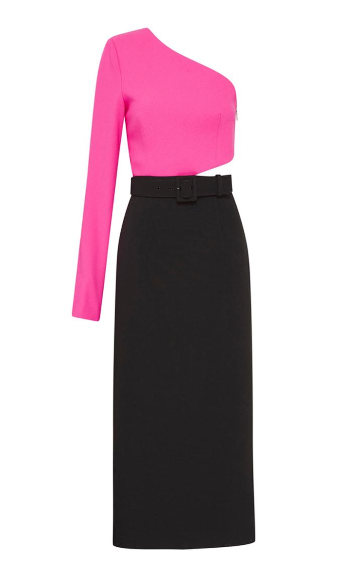 Moda Operandi Rebecca Vallance Barbie Two-tone Cady One-shoulder Midi Dress