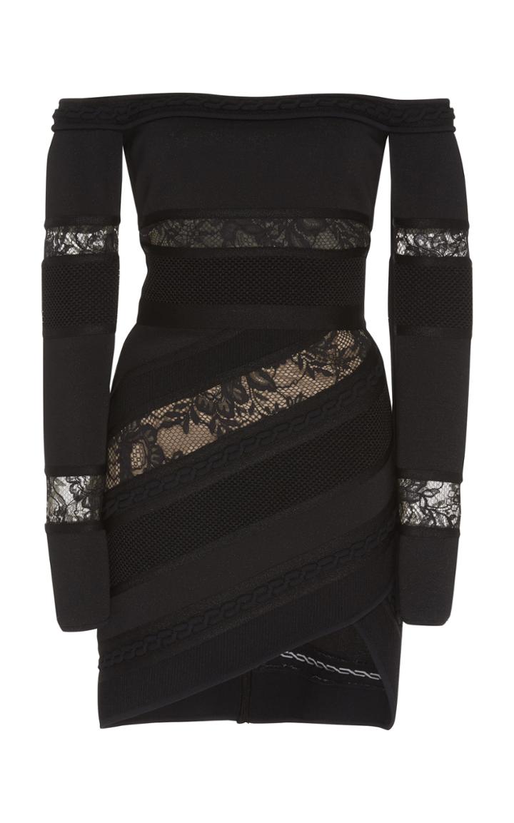 Elie Saab Off The Shoulder Lace Paneled Dress