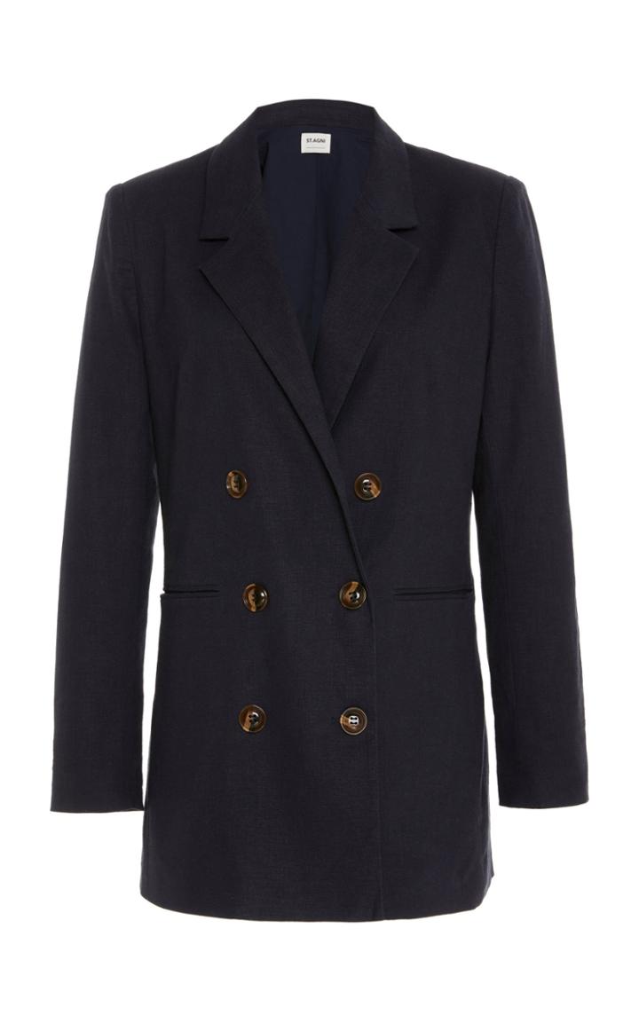 St. Agni Koa Double-breasted Linen-blend Blazer