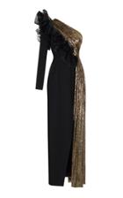 Rasario Sequin Embroidered One Shoulder Gown