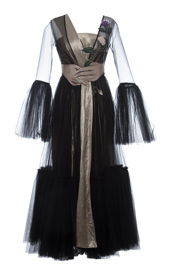 Hussein Bazaza Gathered Hands Embroidered Dress