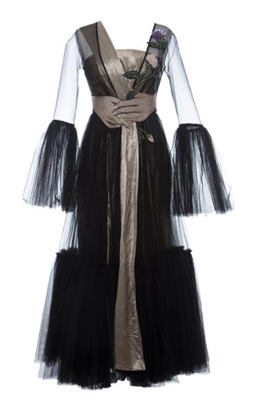 Hussein Bazaza Gathered Hands Embroidered Dress
